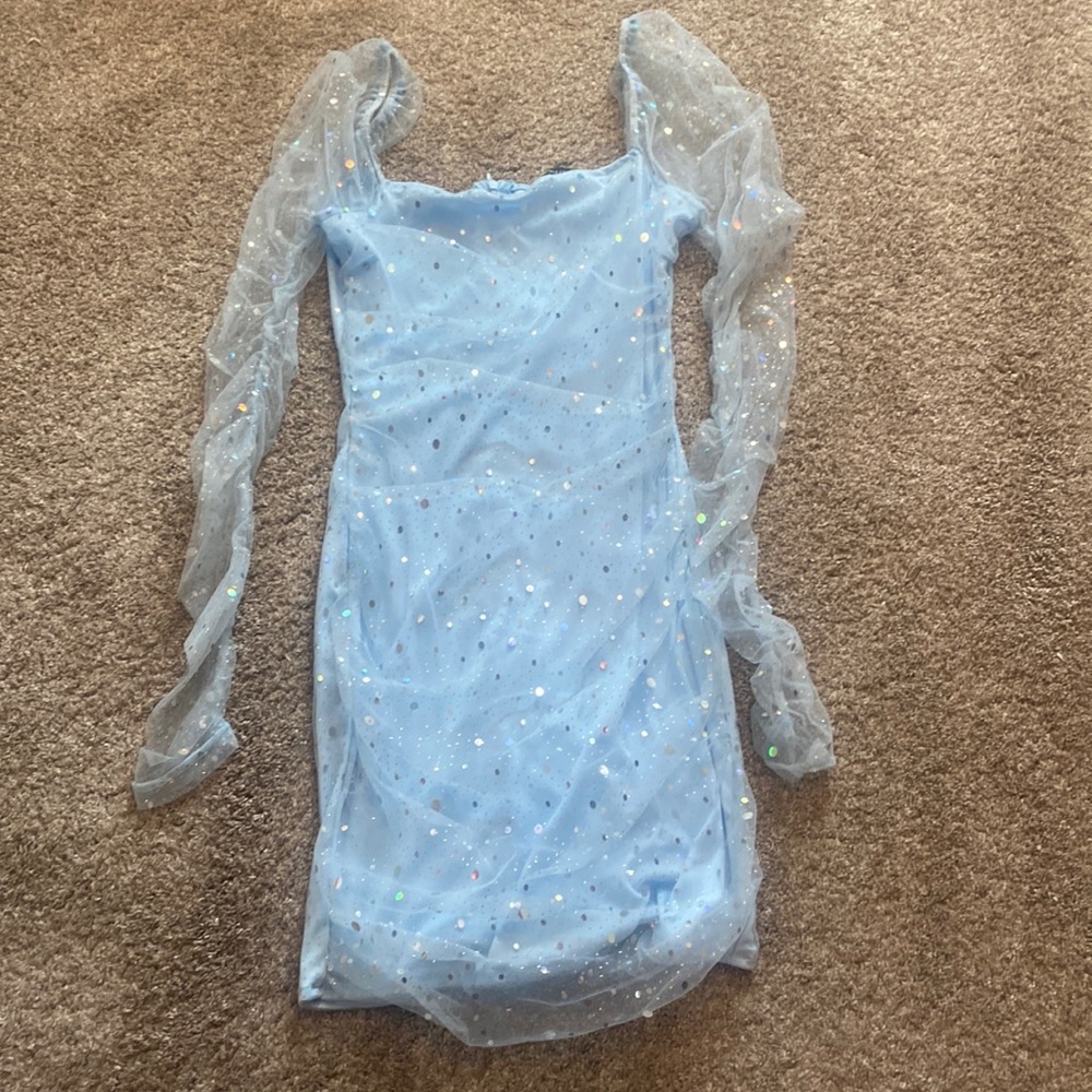 SHEIN blue sequin dress with mesh sleeves